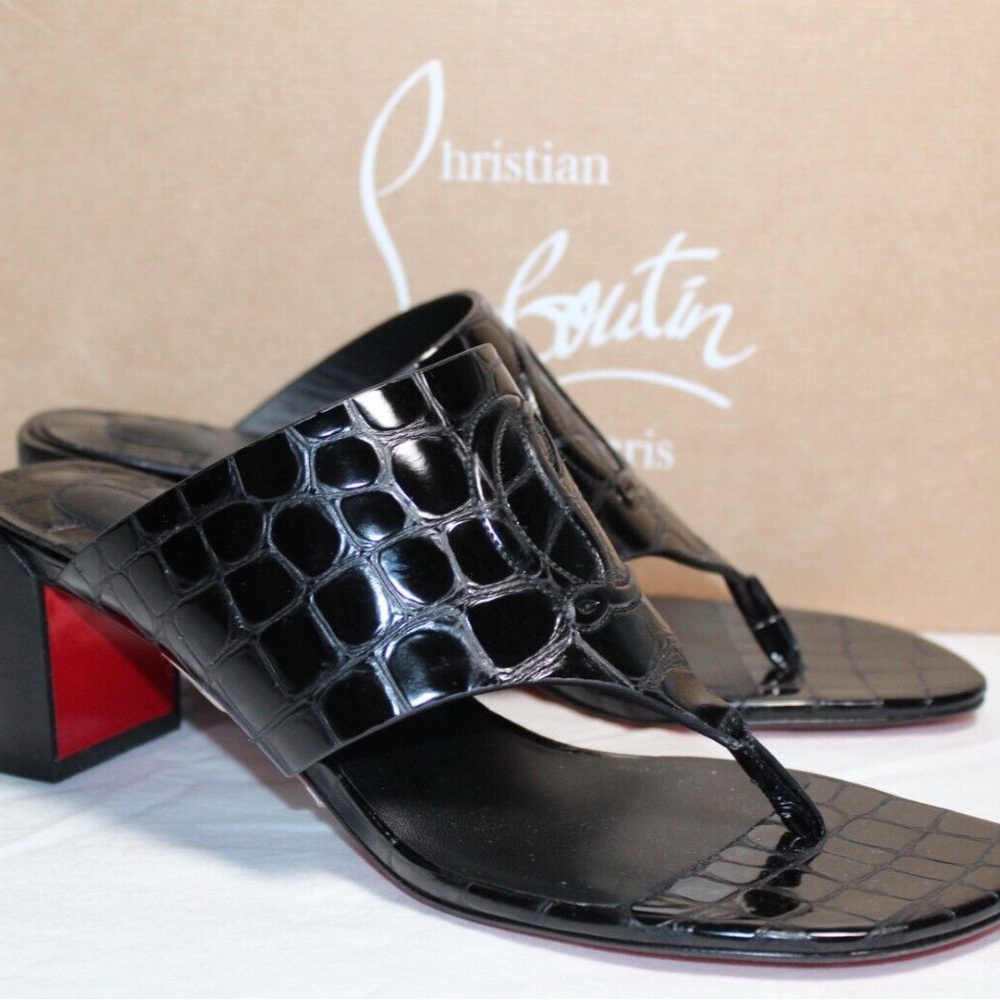 Christian Louboutin Black Croc-Embossed Mules